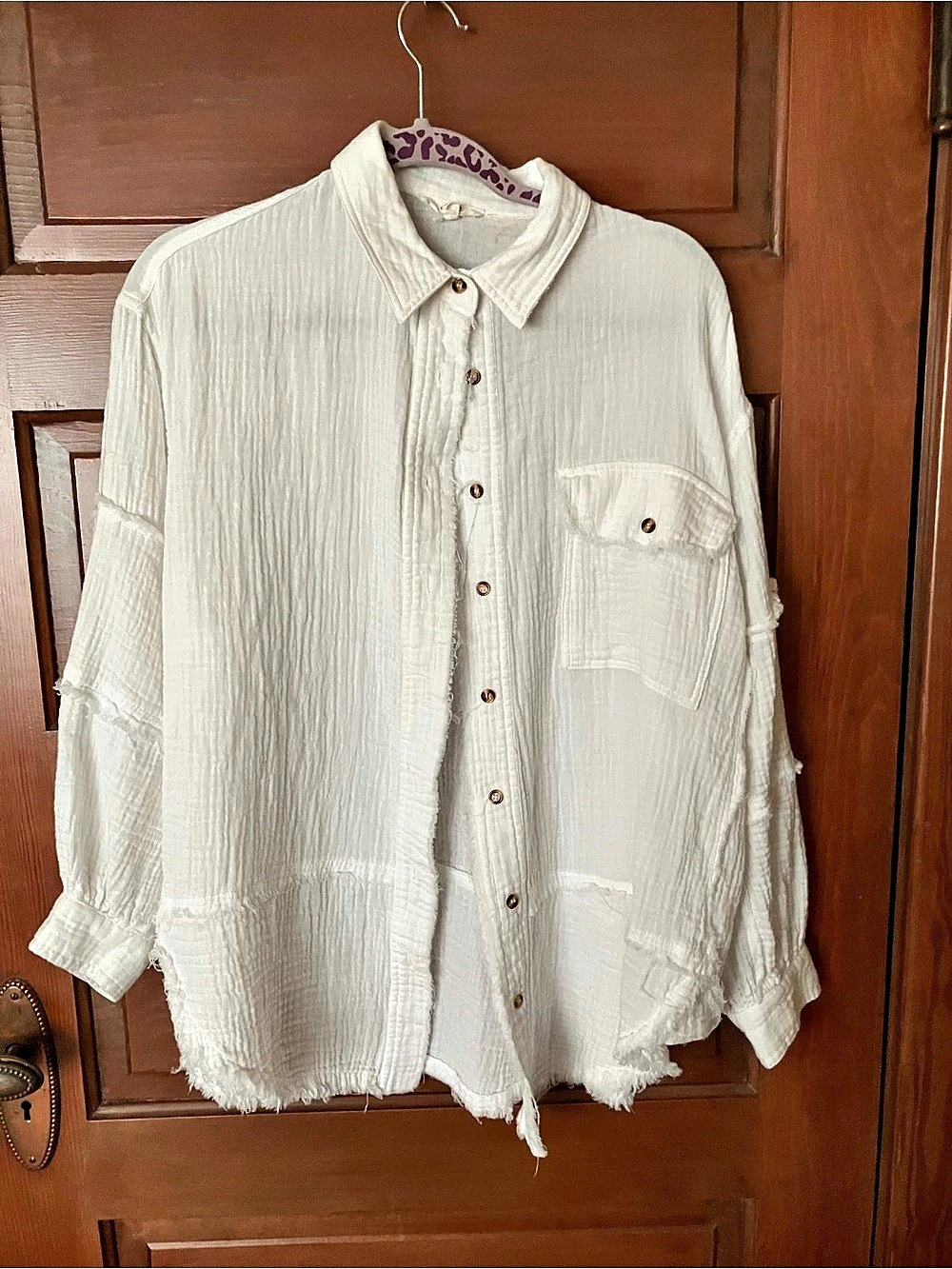 Easel Cotton Gauze Button Down Oversized Shirt in White, Medium